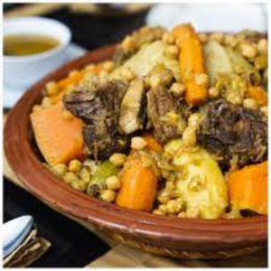 Couscous de boeuf mijoté, aux légumes& tfaya